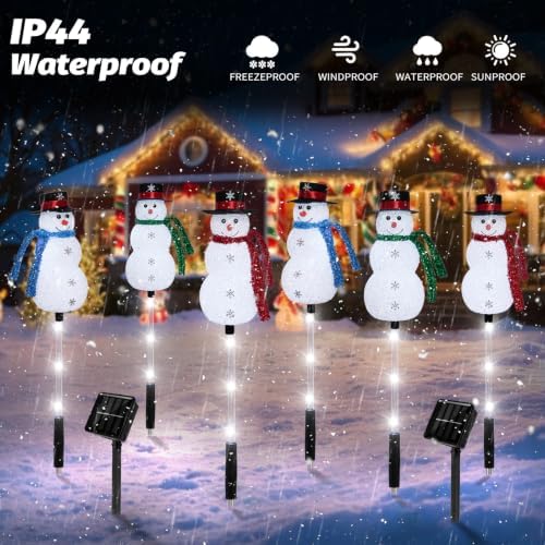 Christmas Snowman Solar Pathway Lights Outdoor Decorations, 6 Pack - Image 4
