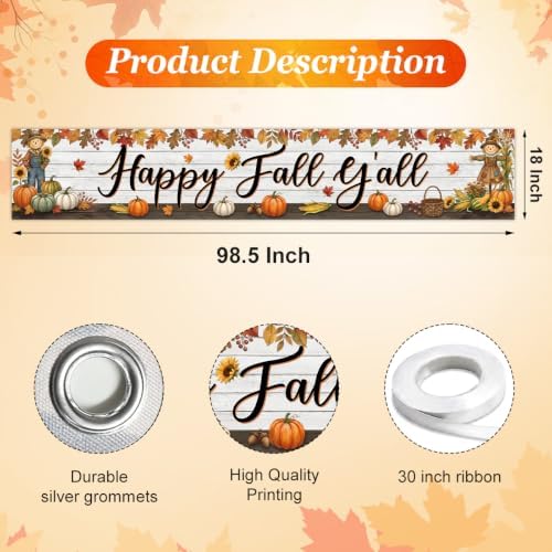 Fall Banner Happy Fall Yard Banner Rustic Scarecrow Pumpkins Outdoor Decor - Image 3