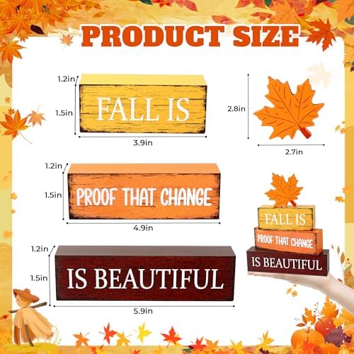 4 Pcs Fall Wooden Decor, Fall Table Decorations Gifts for Home - Image 2