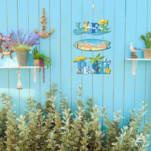 IARTTOP Wooden Beach Hanging Sign Life is Better at The Beach Surfboard Coastal Wall Plaque 10.6"x15" Rustic Summer Outdoor Porch Nautical Decor for Beach House Patio - Image 4