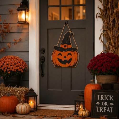 Retro Halloween Decoration Wooden Sign, Pumpkin Halloween Front Door Hanger, Spooky Wooden Pumpkin Sign for Indoor Outdoor Yard, Home Decorations Signs - Image 3