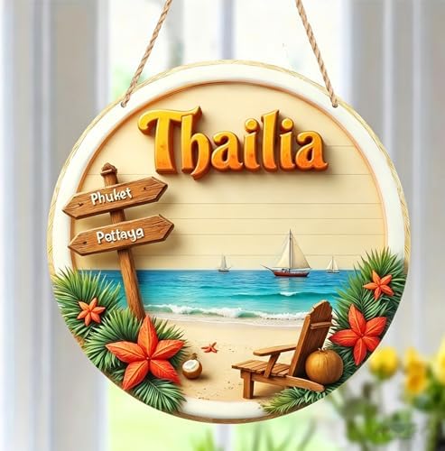 Summer Beach Door Hanger Sign - Tropical Palm Tree & Flower Welcome Wreath Decor for Front Door, Wall & Porch, Round Wooden Hanging Sign for Outdoor & Indoor Spring Summer Decoration - Image 4