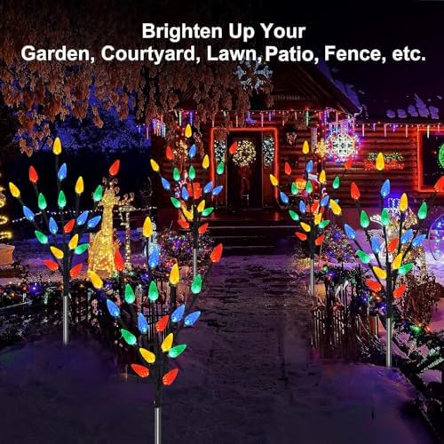 Upgraded 6 Packs 120 LED C6 Solar Christmas Lights, Christmas Decorations Outdoor Yard Lights, 8 Modes Waterproof Pathway Lights for Xmas Decorations Outdoor Yard Patio Cemetery Grave - Image 4