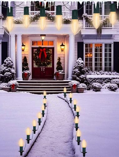 GOOTHY C9 Christmas Pathway Lights Outdoor 38Ft Connectable C9 LED Christmas String Lights with 25 LED Warm White Stakes Lights for Walkway Outdoor Yard Driveway Lawn Decorations - Image 6