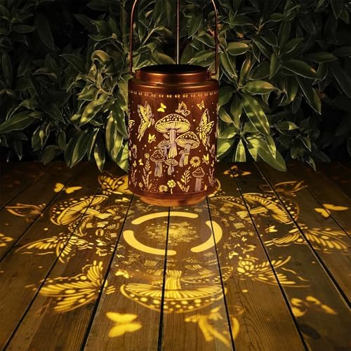 Solar Lanterns Outdoor Waterproof Mushroom Butterfly Garden Decor Gifts for Women Mon Grandma Metal Hanging Solar Lights Decoration for Outside LED Lanterns for Yard Patio Lawn - Image 3