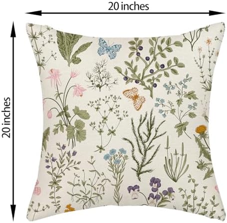 Sage Green Pillow Covers 20x20 Inch 2 Pcs Spring Green Wild Flower Decor Throw Pillows Vintage Floral Botanical Seasonal Summer Outdoor Decoration Pillowcase Linen Cushion Cover for Couch Sofa - Image 6