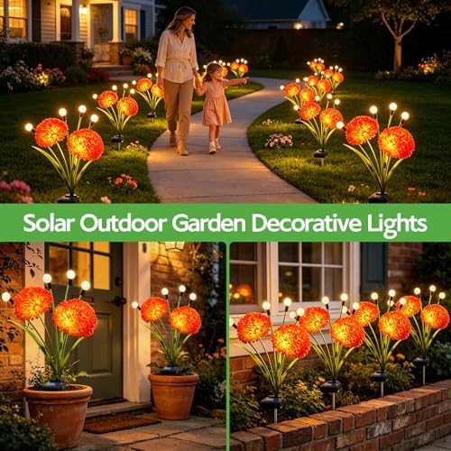 Solar Firefly Lights Outdoor Waterproof, 4 Pack Solar Flowers Swaying Lights with Flowers, Flower Light Garden Decor for Outside Yard Patio Halloween Christmas, Gifts for Women Grandma - Image 5