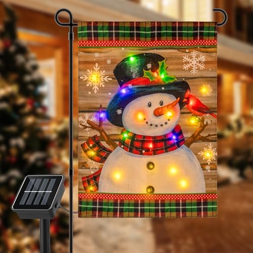 Lighted Christmas Garden Flag, Solar Powered Snowman Yard Decor by Qunlight