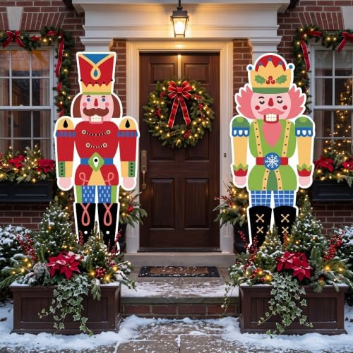 Thyle 2 Pcs Large Christmas Front Porch Decoration Outdoor Nutcracker Porch Sign Yard Stake for Xmas Home Front Door Garden Patio Lawn Entryway Pathway Walkway Party Supplies by Thyle