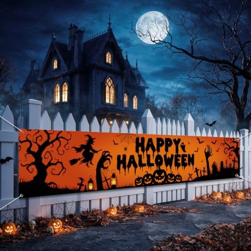 Happy Halloween Banner Outside Halloween Decorations Yard Party Porch Sign by Xiolcxdr