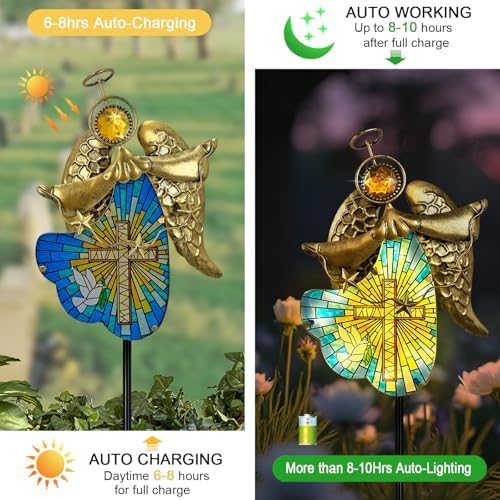 Metal Angel Solar Cross Outdoor Garden Stake for Cemetery Grave Decoraitons - Image 3