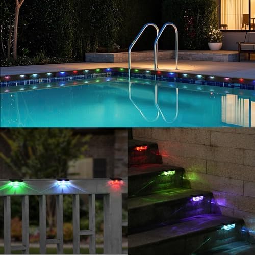 Herzila 12 Pack Solar Deck Lights, RGB Color Changing Christmas Solar Fence Lights, Waterproof Step Lights for Outside, Step, Fence, Deck, Stair, Pool and Yard - Image 6