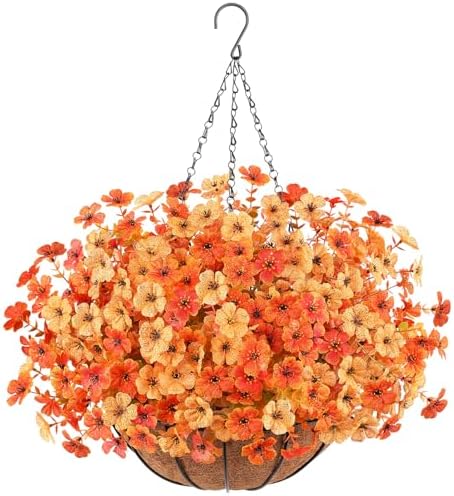 AGIRL Artificial Hanging Flowers with Baskets for Outdoors Fall Decorations by AGIRL