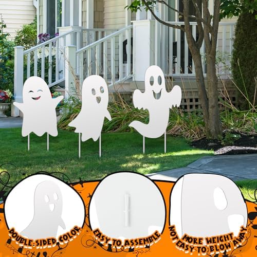 3 Pack Metal Halloween Ghost Decor, Outdoor Halloween Yard Sign - Image 5