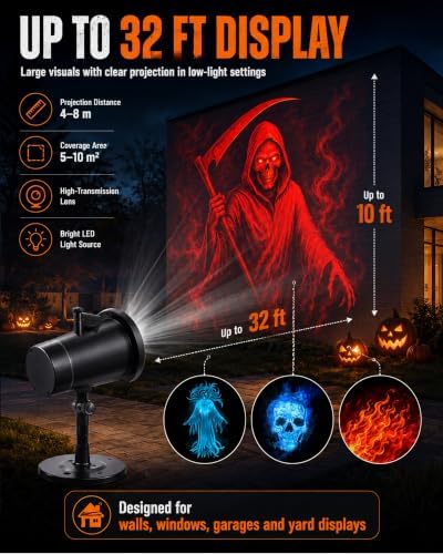 Halloween Projector Turn Your Home into a Haunted Halloween Wonderland,10 Unique HD Projection Patterns,32ft Ultra-Large Display,2026 Upgrade Wall Light Christmas Projector Outdoor - Image 4