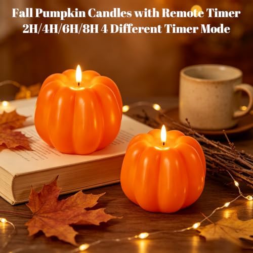 Wondise Orange Fall Decorations Real Wax Pumpkin Candles with Remote Timer - Image 4