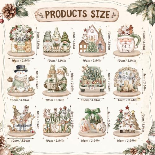 Leinuosen 12 Pcs Christmas Table Decoration Neutral Christmas Tiered Tray Decor Wooden Santa Claus Table Centerpiece Snowman Gnomes Wreath Farmhouse Xmas Decor for Home Kitchen Coffee Bar Shelf Indoor - Image 2