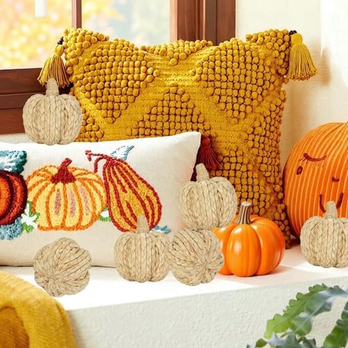 naturevibe 4.3 Inch Braided Cornhusk Pumpkin Decor Set of 6 Fall Home Decor - Image 7