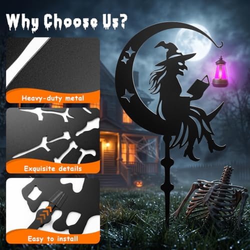 KODIBO Halloween Decor 3-Pack Metal Witch Yard Stakes with Solar Lanterns - Image 6