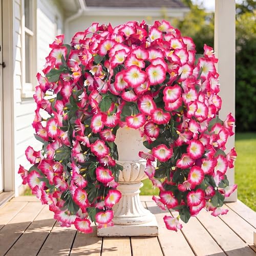 Sggvecsy Artificial Fake Hanging Flowers Plants for Outdoor Outside Spring Summer Decoration 4PCS Faux Silk UV Resistant Realistic Morning Glory Trailing Vines for Home Porch Patio Balcony(Pink) by Sggvecsy