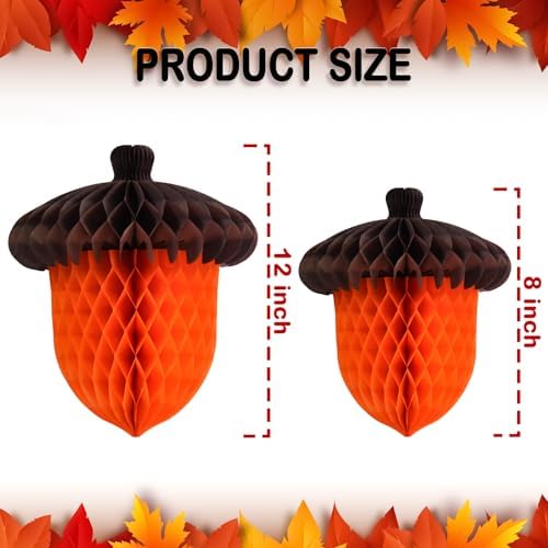 Fall Acorn Honeycomb Ball Decorations, 12in+8in - Image 5