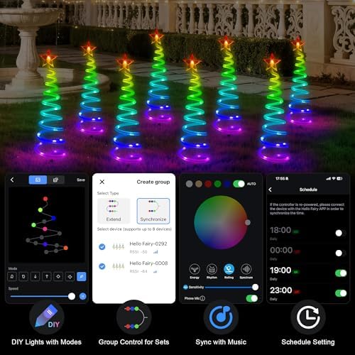 Ryhpez Christmas Pathway Lights Outdoor, 8 Pack Smart Spiral Christmas Tree Lights with APP & Remote Control, Waterproof Walkway Landscape RGB Color Changing Lights for Yard Garden Xmas Decor 2FT - Image 4