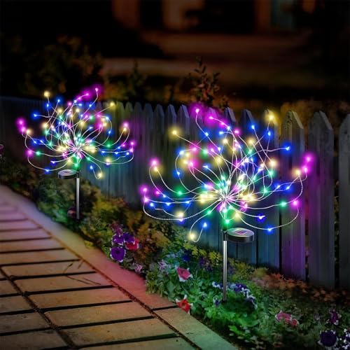 Anordsem Solar Garden Lights Outdoor: 120 LED Sparkler Fireworks Starburst Colorful Lighting - Waterproof DIY Dandelion Outside Yard Art Decorations - Gardening Gifts for Women Grandma by Anordsem