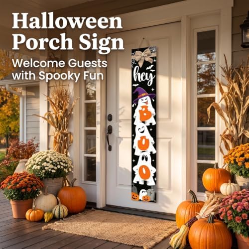 Wooden Boo Halloween Porch Sign Stand for Front Door, 47" Terrifying Cute Ghost Door Sign Wall Hanging for Outdoor Patio Garden, Vertical Tall Halloween Porch Leaner Decor - Image 5