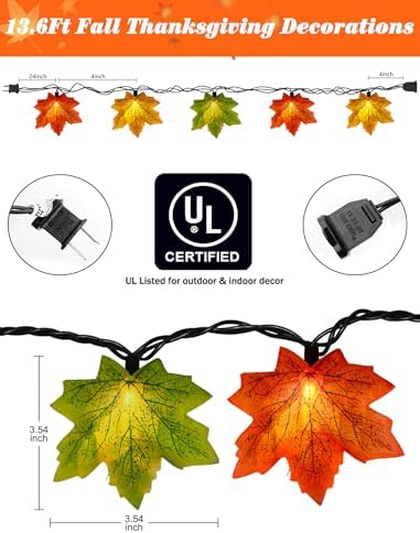 13.6FT Fall String Lights with 35 Maple Leaf LED Bulbs, Plug in - Image 2