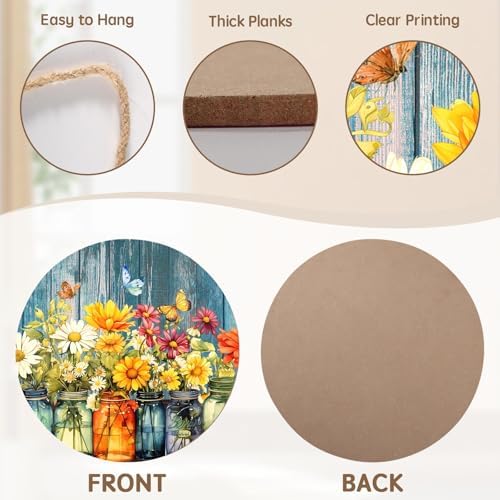 Harooni Spring Summer Floral Door Sign Decor Spring Welcome Wreaths for Front Door Summer Wildflower Vase Butterfly Wood Wreath Farmhouse Front Door Hanger Sign for Indoor Outdoor Decor 12 Inch - Image 3