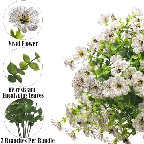 Grunyia Artificial Fake Flowers for Outdoor Spring Decoration, 16 Bundles Faux Silk Colorful Daisy UV Resistant Realistic for Outside Porch Patio Home Yard Garden Planters Pots Window Box (White) - Image 3