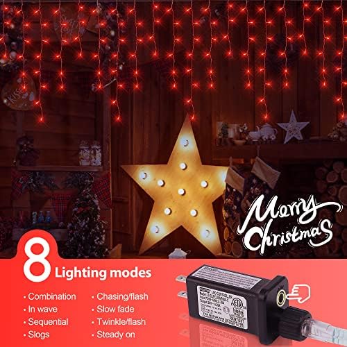 300 LED Red Icicle Lights,33FT Christmas Lights Outdoor - Image 2