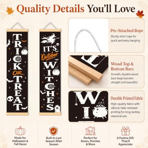 Trick or Treat Door Banner Set of 2, Halloween Witch Porch Decor for Home - Image 3