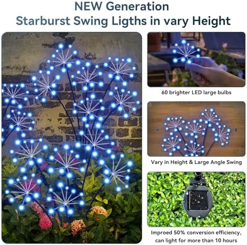 Solar Garden Lights 2 Pack Waterproof Swaying Starburst Lights Blue - Image 3
