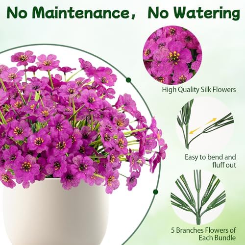 12 Bundles Purple Artificial Flowers for Outdoors, UV Resistant Faux Plants - Image 5