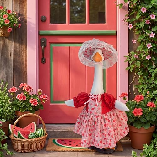 Abbylike Watermelon Porch Goose Outfit Summer Watermelon Costume Clothes for 23'' Goose for Garden Porch Statue Yard Pathway Decorations - Image 2
