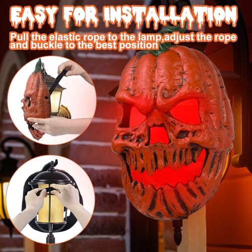 2PCS Halloween Pumpkin Porch Light Covers, Pumpkin Light Covers Skeleton Halloween Decorations Outdoor Garage Lights Fixtures Cover Fall Porch Decor for Porch, Front Door, Wall Lamp (Red) - Image 4
