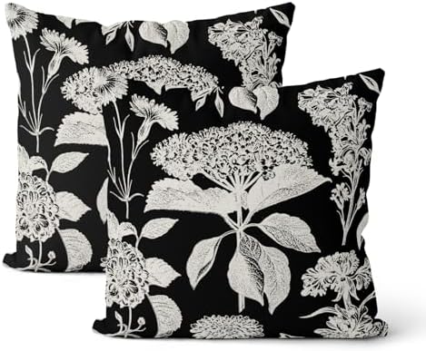 Vintage Floral Pillow Covers 20x20 Inch 2 Pcs Boho Black Hydrangea Flower Decor Throw Pillows Spring Summer Seasonal Outdoor Farmhouse Decoration Pillowcase Linen Cushion Cover for Couch by DAFENA