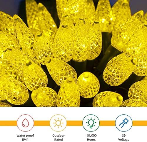WATERGLIDE C6 Christmas Lights, 33ft 100 LED Faceted String Lights Green Wire Fairy Lights with 29V Safe Adaptor, 8 Lighting Mode, Waterproof for Indoor Outdoor Patio Xmas Tree Party Decor, Yellow - Image 4