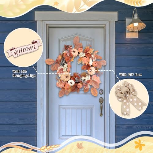 Fall Wreaths for Front Door Decor Artificial Flower, 20" Autumn Floral - Image 3