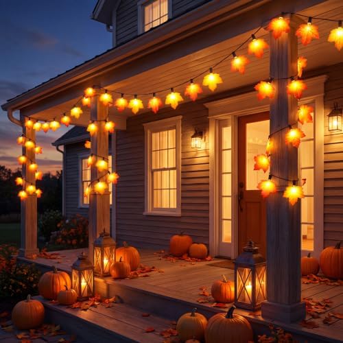 10.5FT 10 LED Fall Decorations Maple Leaves String Lights Outdoor Plug in - Image 6
