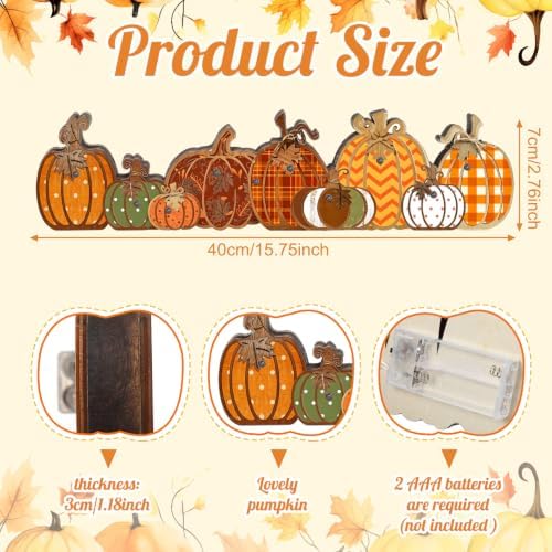 Yousoontic Fall Table Decorations, Light up Pumpkin Table Centerpieces Retro Wooden Sign Decor with LED Lights 3D Block Pumpkin Decor for Autumn Thanksgiving Harvest Farmhouse Home Mantel Desk Party - Image 3