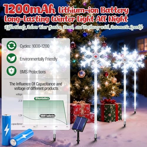 Solar Lights Outdoor Christmas Decorations 12 Pack - 192 LEDs Solar Christmas Snowflake Pathway Lights Outdoor with Remote & 8 Lighting Modes, Waterproof Xmas Lights for Garden Yard, Cool White - Image 6