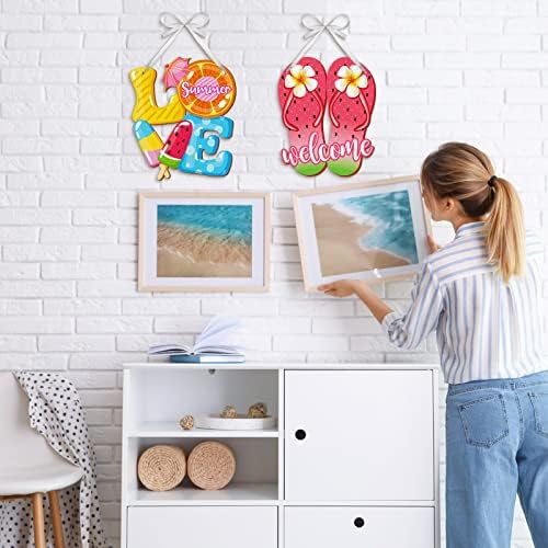 Jetec 2 Pcs Summer Wooden Sign Sandbeach, Hanging Door Porch Wall Decor - Image 5