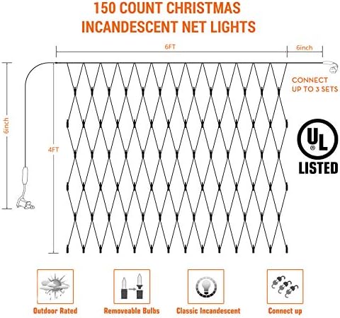 Lomotech Christmas Net Lights, 6ft x 4ft 150 Count Incandescent,Warm White - Image 2
