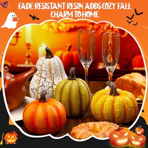 Wesiti 4 Pcs Fall Resin Pumpkin Figurine 6.7 Inch Large Tabletop Decor - Image 6