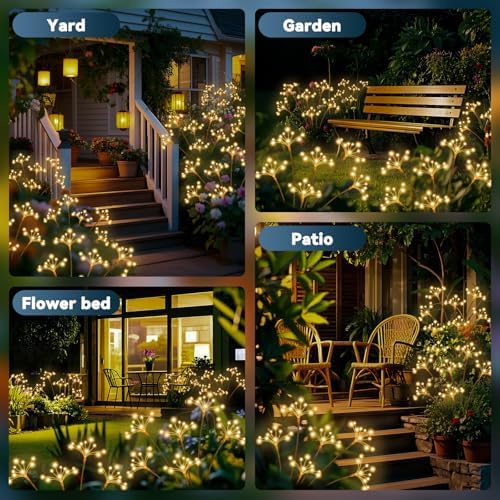 Solar Garden Lights 4 Pack Waterproof Solar Swaying Starburst Light Outdoor Lights for Yard Patio Walkway Pathway Party Wedding Christmas Decoration, Warm White - Image 6