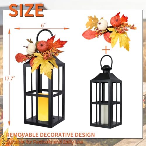 Bdor Fall Lanterns LED Candles 2 Pack 17.7 Inch Thanksgiving Decor Timer - Image 5