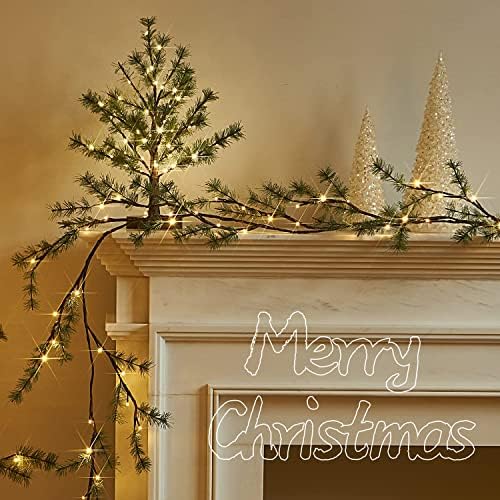 Fudios Lighted Christmas Pine Garland 6FT 48 Warm White LED Battery Operated with Timer for Mantle Fireplace Holiday Winter Decoration Indoor Outdoor Use - Image 7