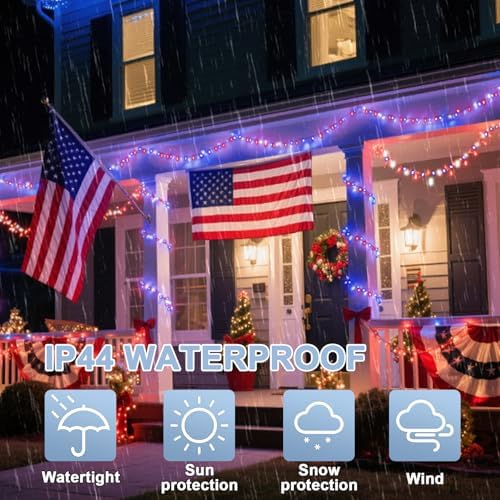 LAMPHOME 165ft 500 LED Red White and Blue Patriotic String Lights, 16 Modes Red White Blue Lights Plug in, 4th of July Lights Outdoor for Independence Day Memorial Day 4th of July Decoration - Image 3
